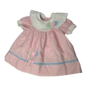 Vintage 90s 1990s Baby delights pink striped balloon dress 18 months